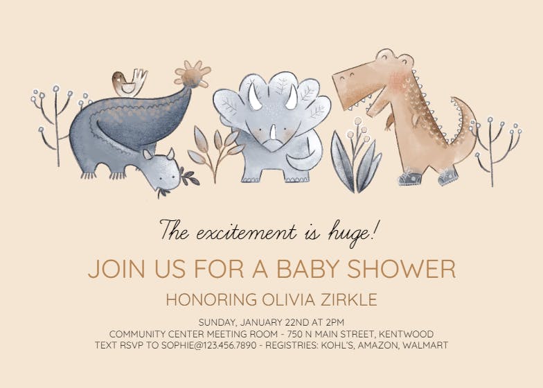 Diminutive dinos - baby shower invitation