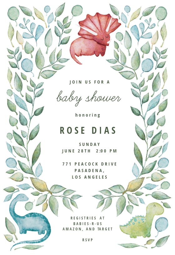 Dino greenery -  invitación para baby shower
