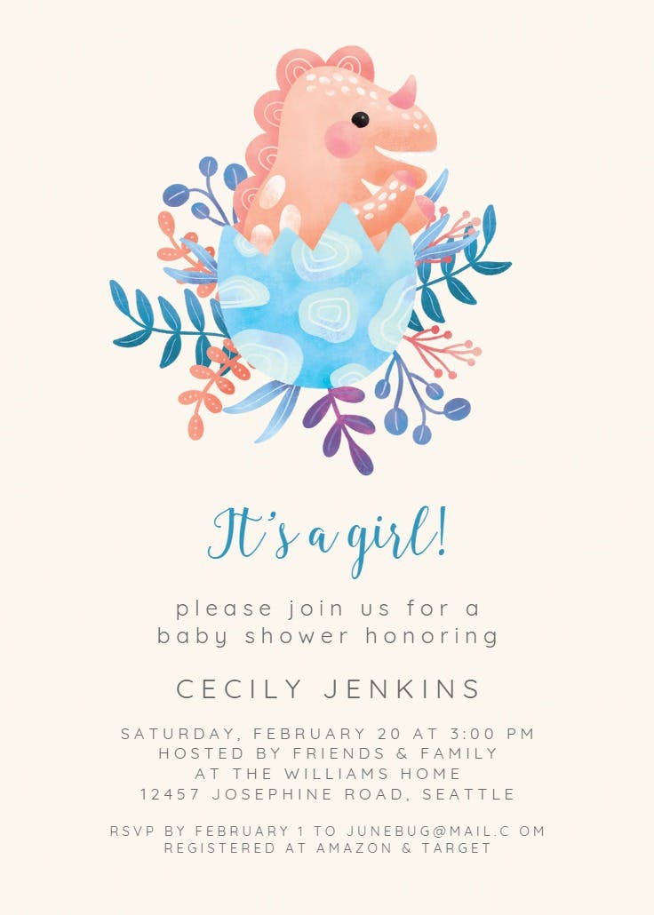 Dino is born -  invitación para baby shower