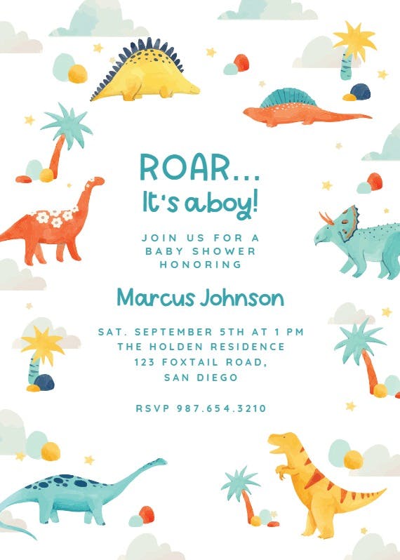 Dinosaur adventure -  invitación para baby shower de bebé niño gratis