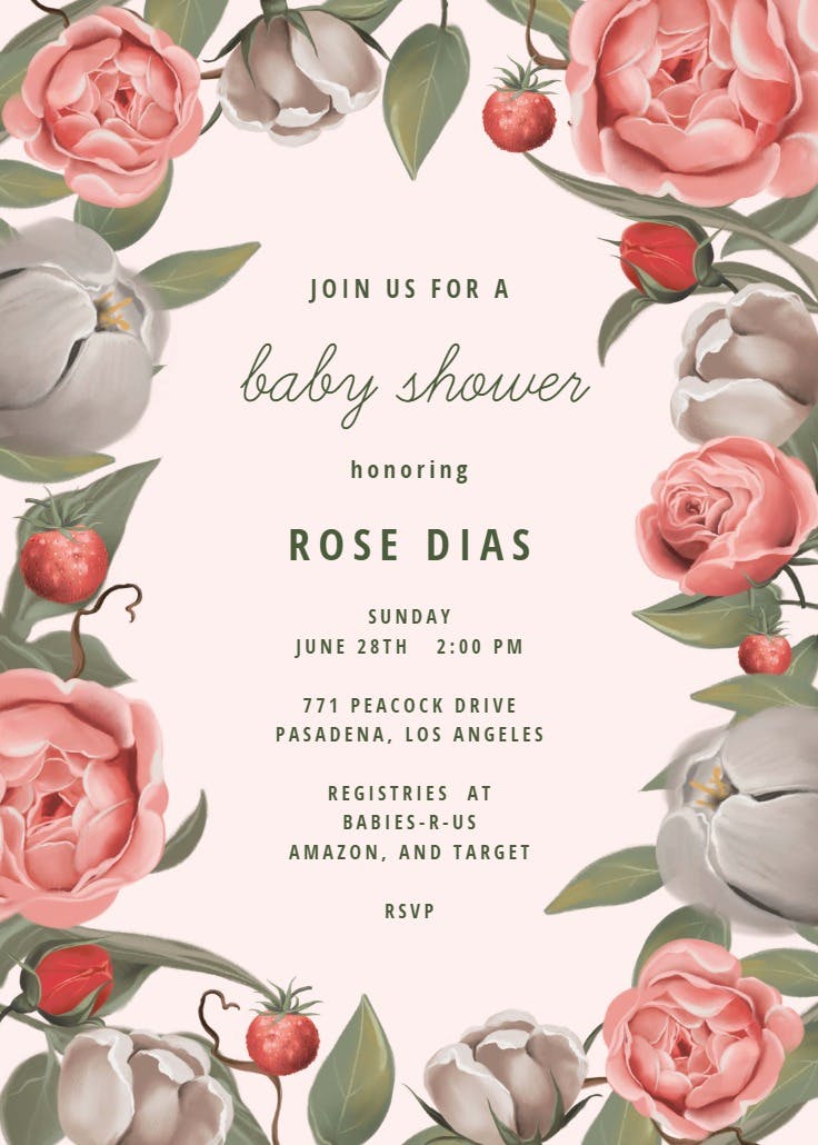 Dreamy roses -  invitación para baby shower