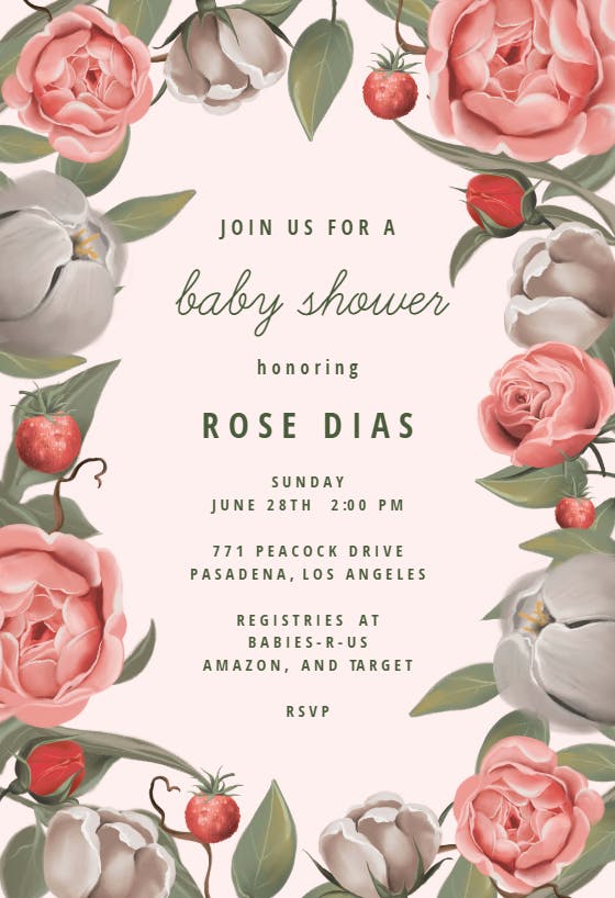 Dreamy roses -  invitación para baby shower