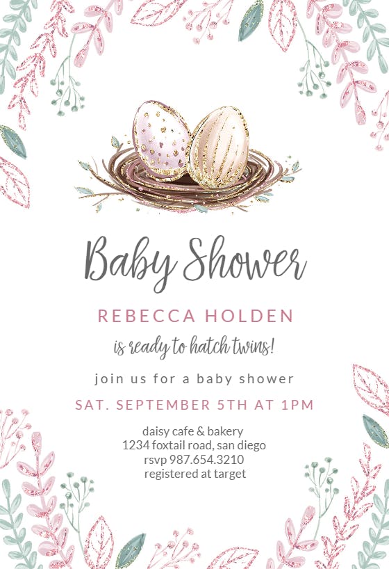 Egg nest twins -  invitación para baby shower