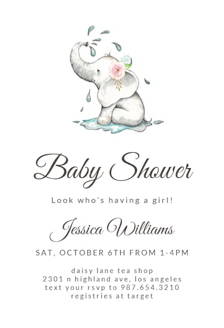 Elegant Elephant Baby Shower Invitation Template Free