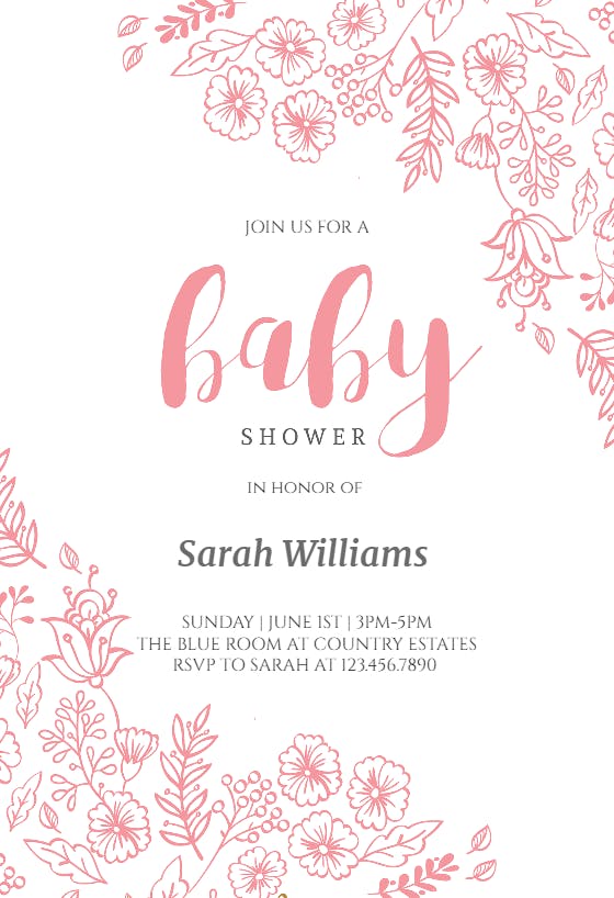 Elegant flowers -  invitación para baby shower