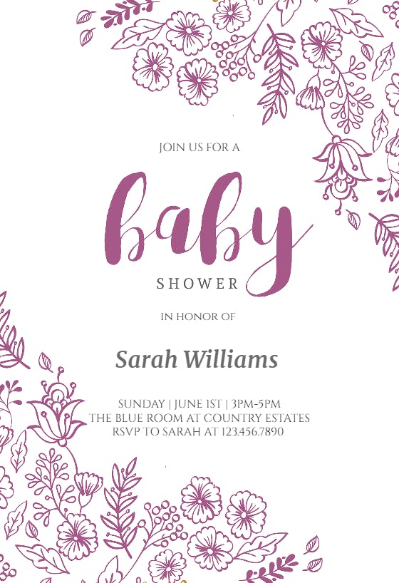 Elegant flowers -  invitación para baby shower