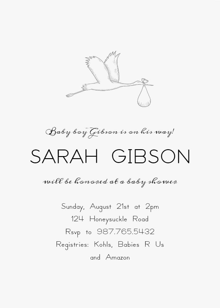 Elegant stork -  invitación para baby shower