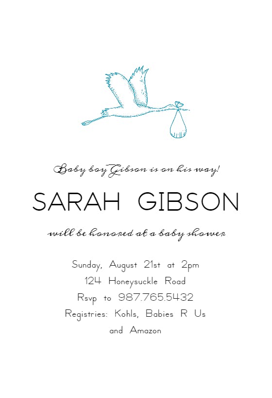 Elegant stork -  invitación para baby shower