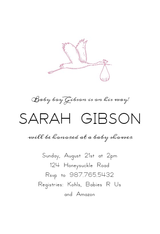 Elegant stork -  invitación para baby shower