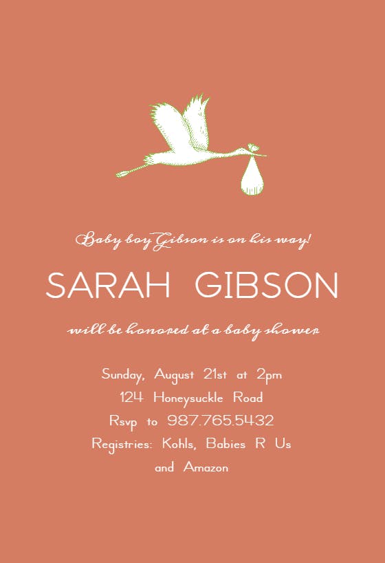 Elegant stork - baby shower invitation