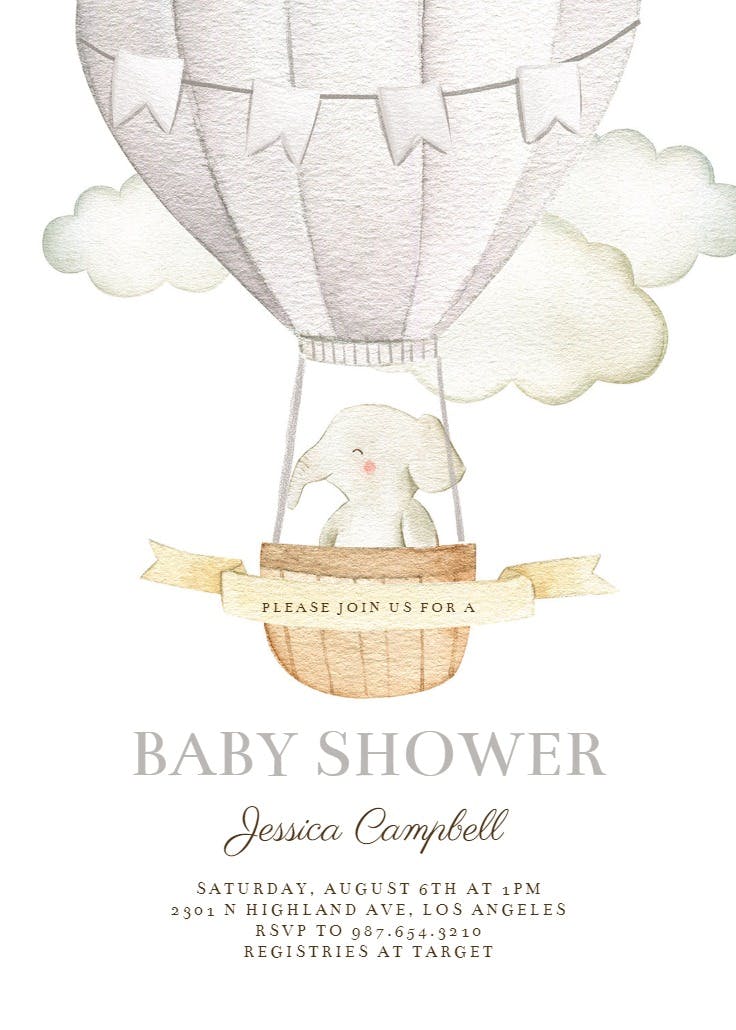 Elephant air balloon -  invitación para baby shower