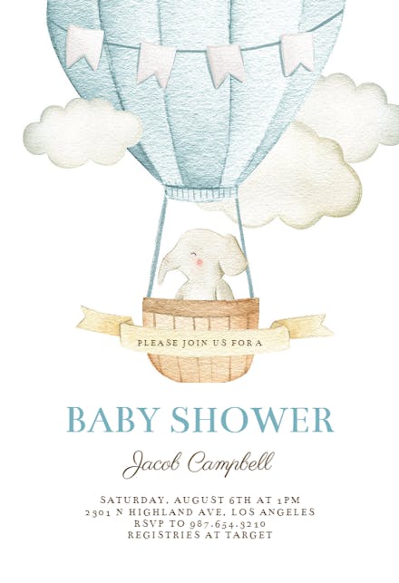 Elephant air balloon - baby shower invitation