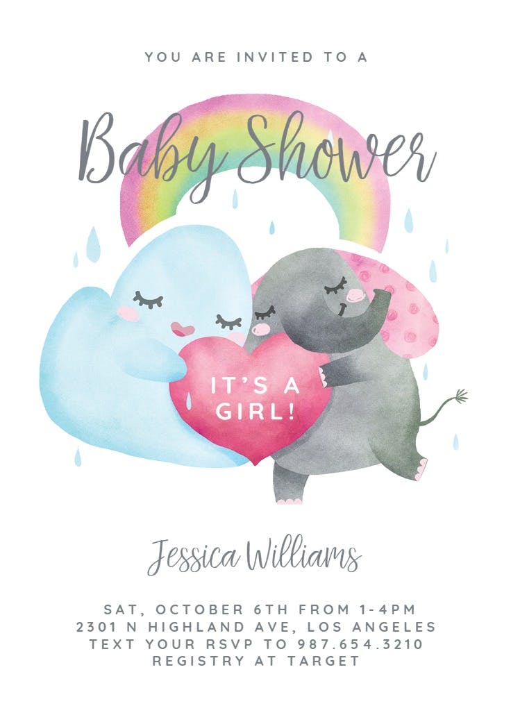 Elephant cloud rainbow - invitación para baby shower