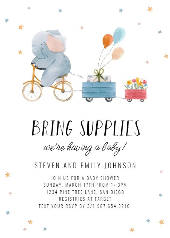 Elephant gift - baby shower invitation