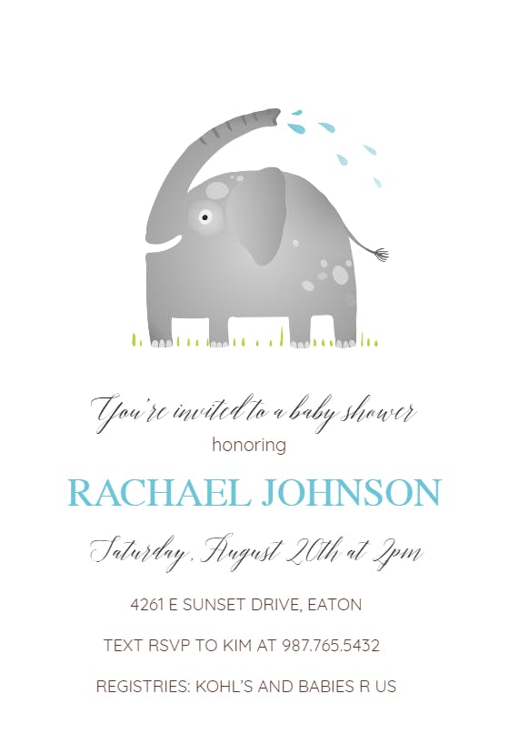 Elephant splash -  invitación para baby shower de bebé niño