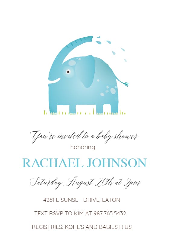 Elephant splash - baby shower invitation