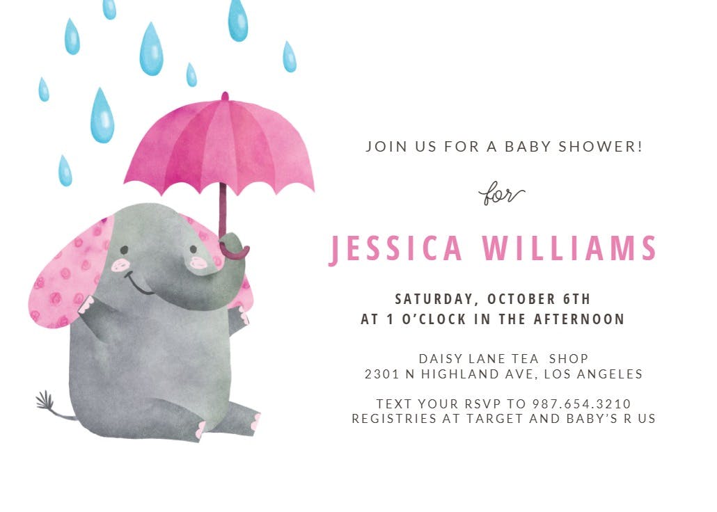 Elephant umbrella - invitación para baby shower