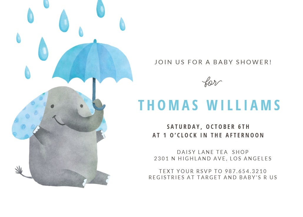 Elephant umbrella - baby shower invitation