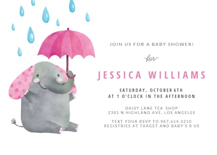 Elephant umbrella - baby shower invitation