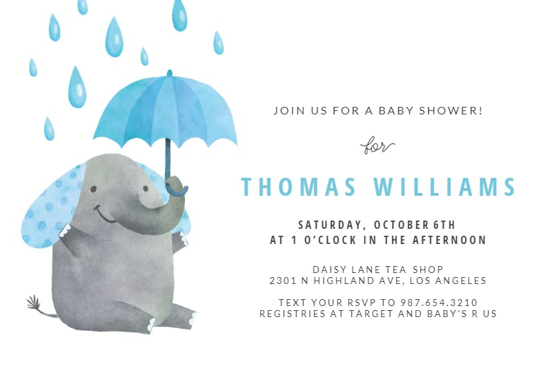 Elephant umbrella -  invitación para baby shower