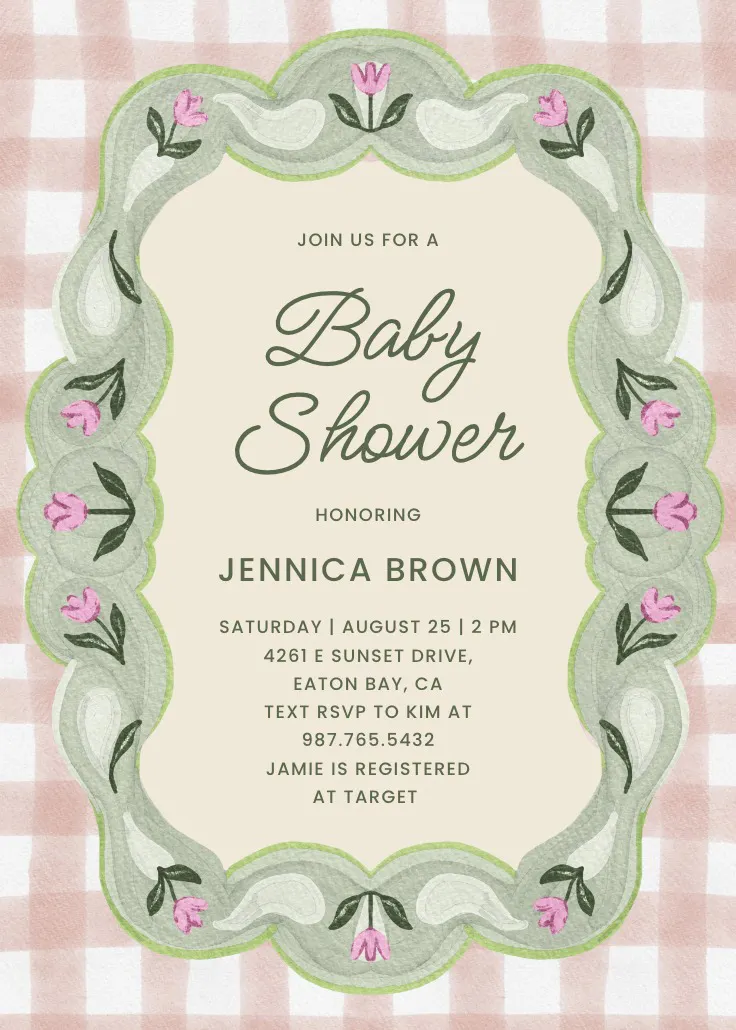 Embroidered love - baby shower invitation
