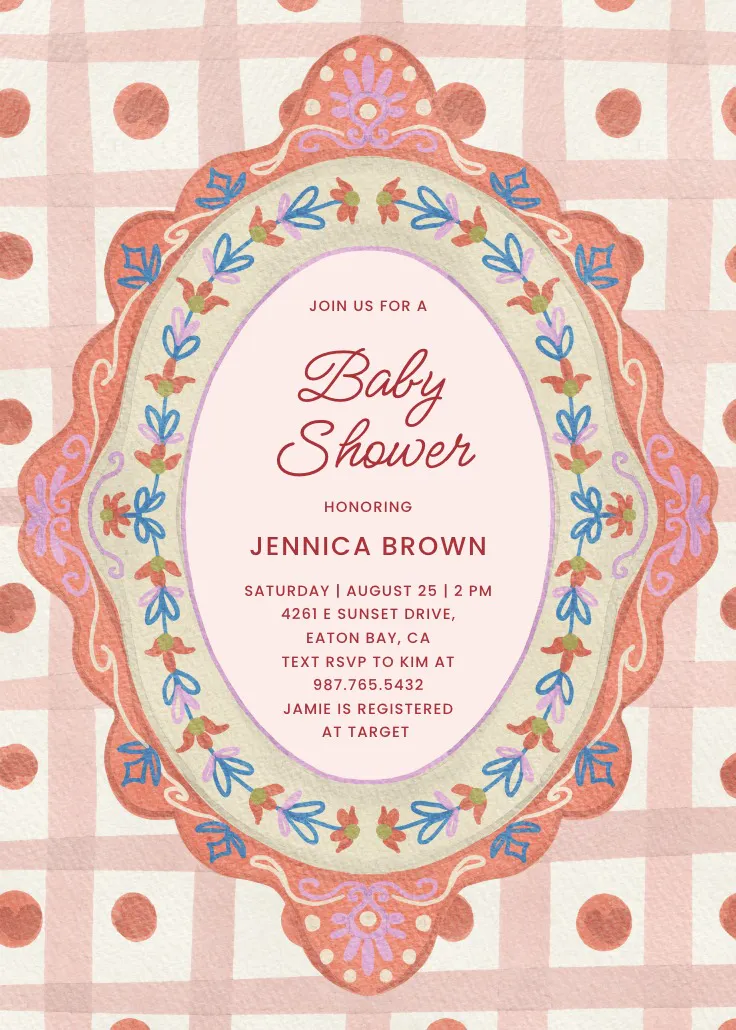 Embroidered love - baby shower invitation