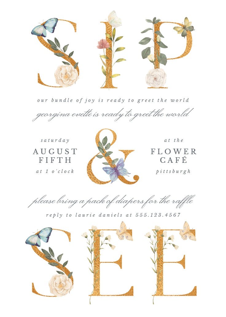 Eucalyptus and gold - baby shower invitation