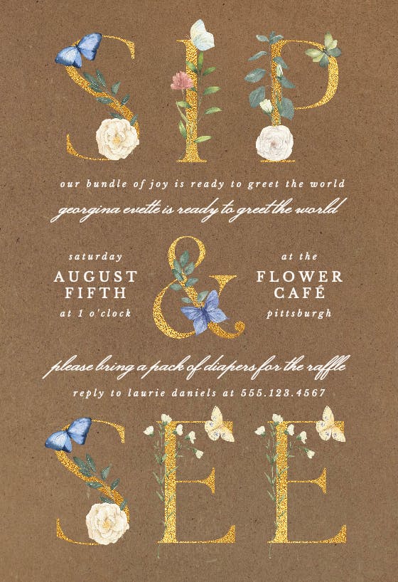 Eucalyptus and gold - baby shower invitation