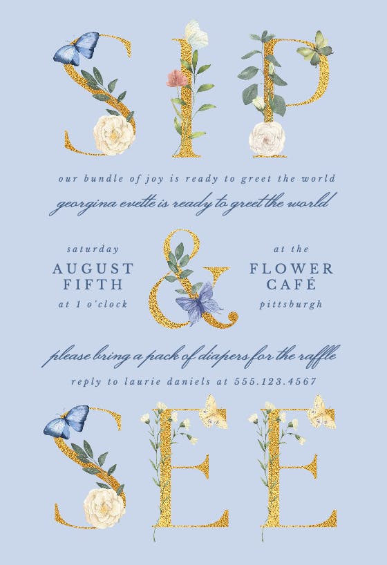 Eucalyptus and gold - Sip & See Invitation Template | Greetings Island