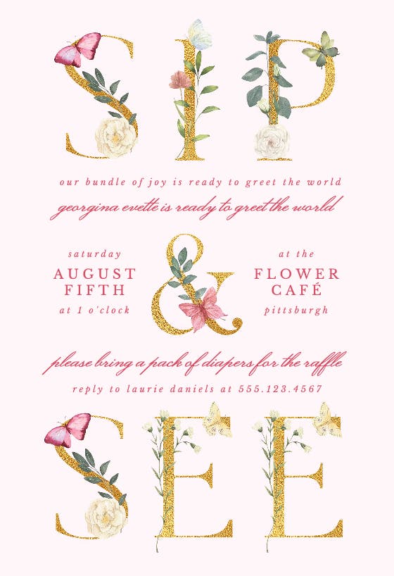Eucalyptus and gold - baby shower invitation