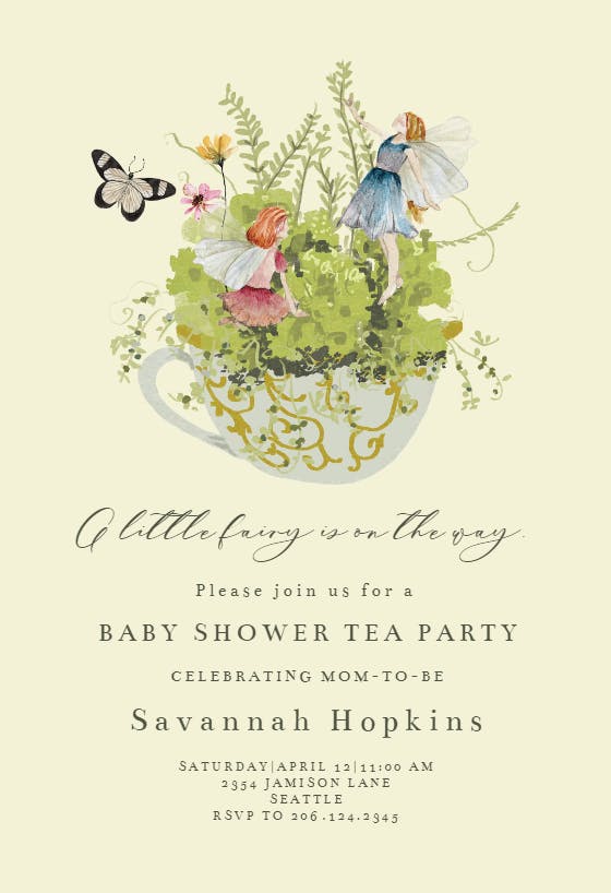 Fairy cup of tea -  invitación para baby shower de bebé niña gratis