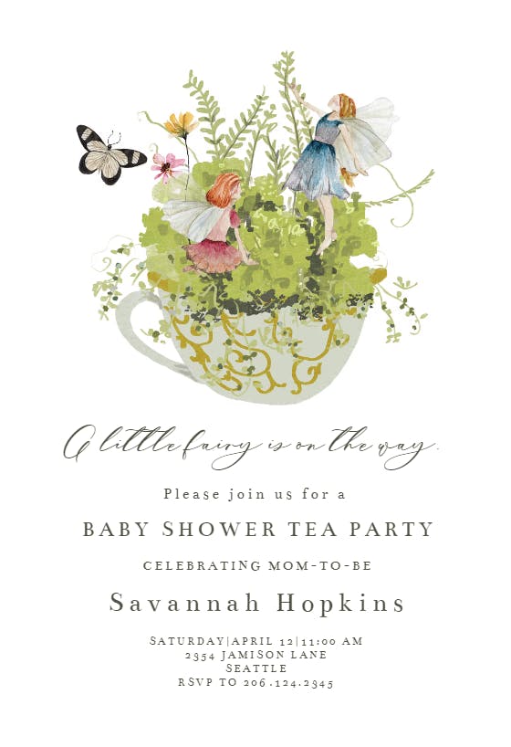 Fairy cup of tea -  invitación para baby shower de bebé niña gratis
