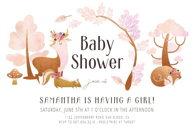 Fairy forest woodland -  invitación para baby shower de bebé niña gratis