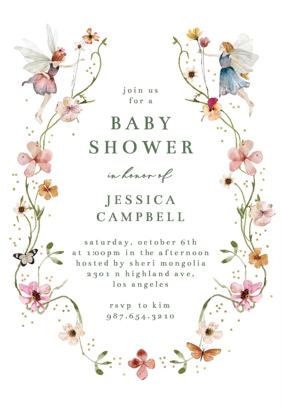 Fairy wreath -  invitación para baby shower