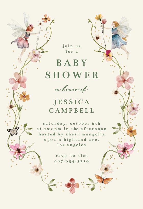 Fairy wreath -  invitación para baby shower