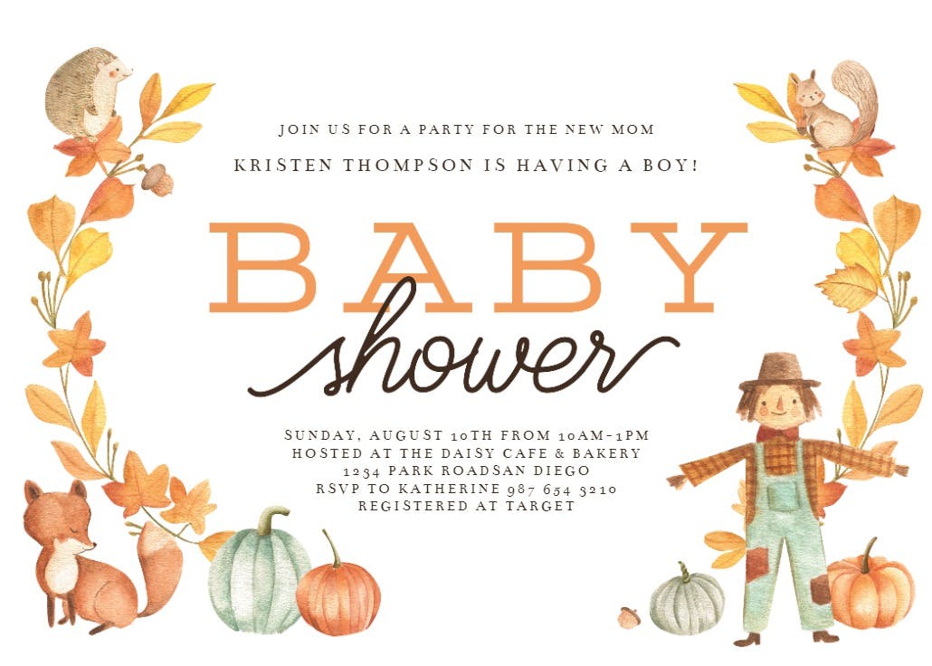 Fall animals -  invitación para baby shower