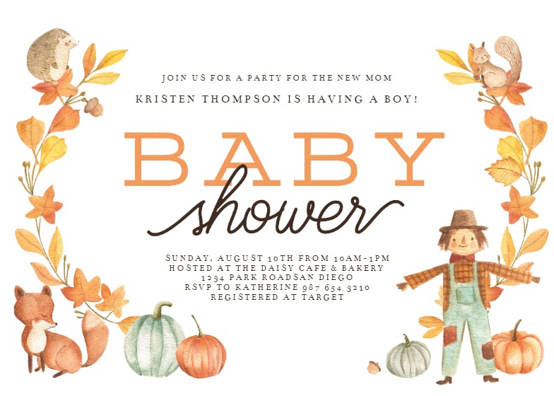 Fall animals -  invitación para baby shower
