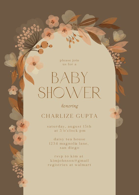 Fall floral arch - baby shower invitation