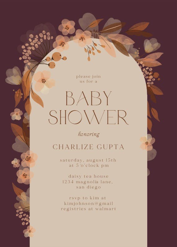 Fall floral arch - baby shower invitation