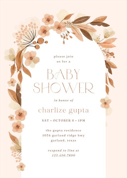 Fall floral arch - baby shower invitation