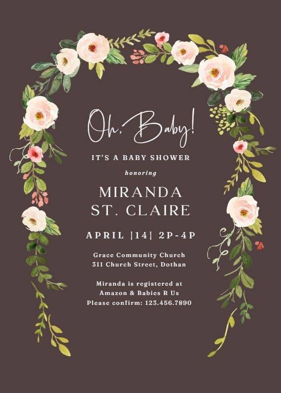 Falling flowers -  invitación para baby shower de bebé niña gratis