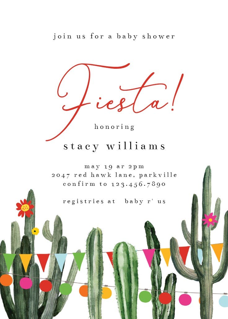 Fiesta flags and cactus - invitación para baby shower