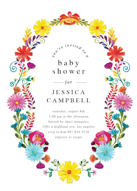 Fiesta flower wreath - baby shower invitation