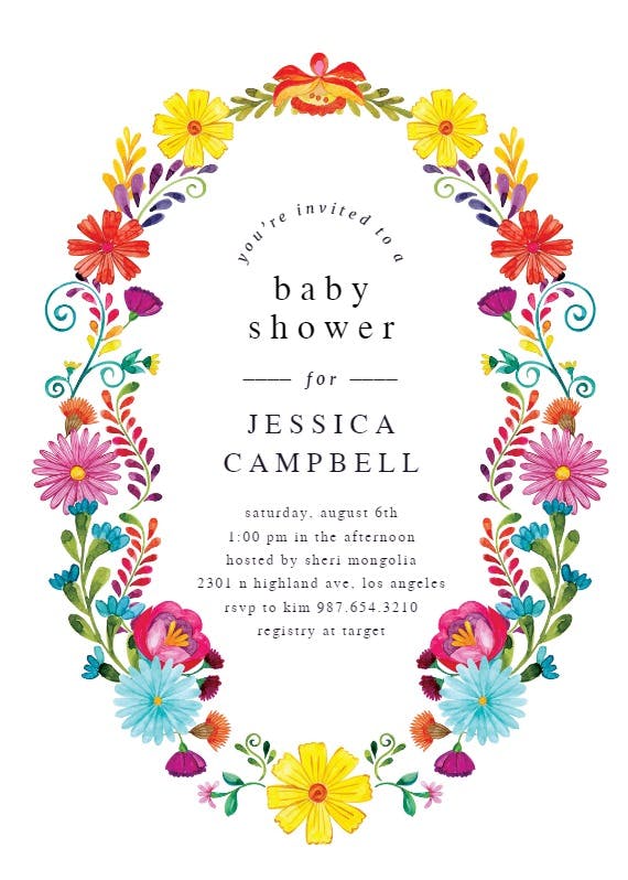 Fiesta flower wreath -  invitación para baby shower