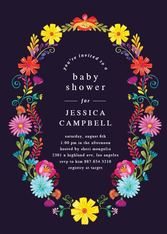 Fiesta flower wreath - baby shower invitation