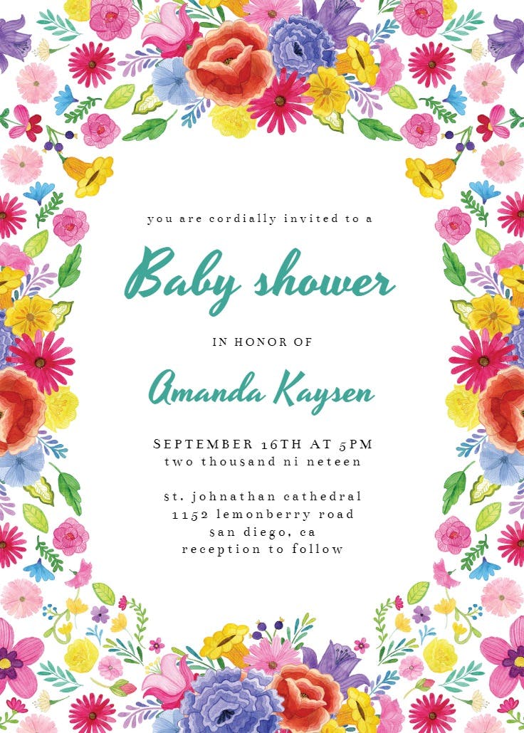 Fiesta flowers - invitación para baby shower