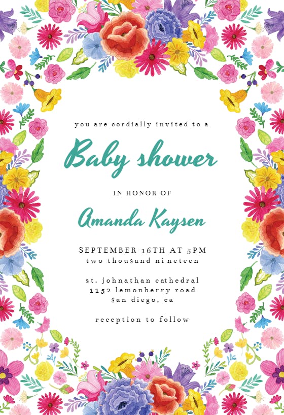 Fiesta flowers -  invitación para baby shower