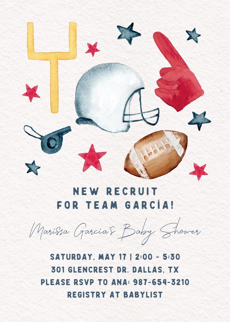 First down football -  invitación para baby shower