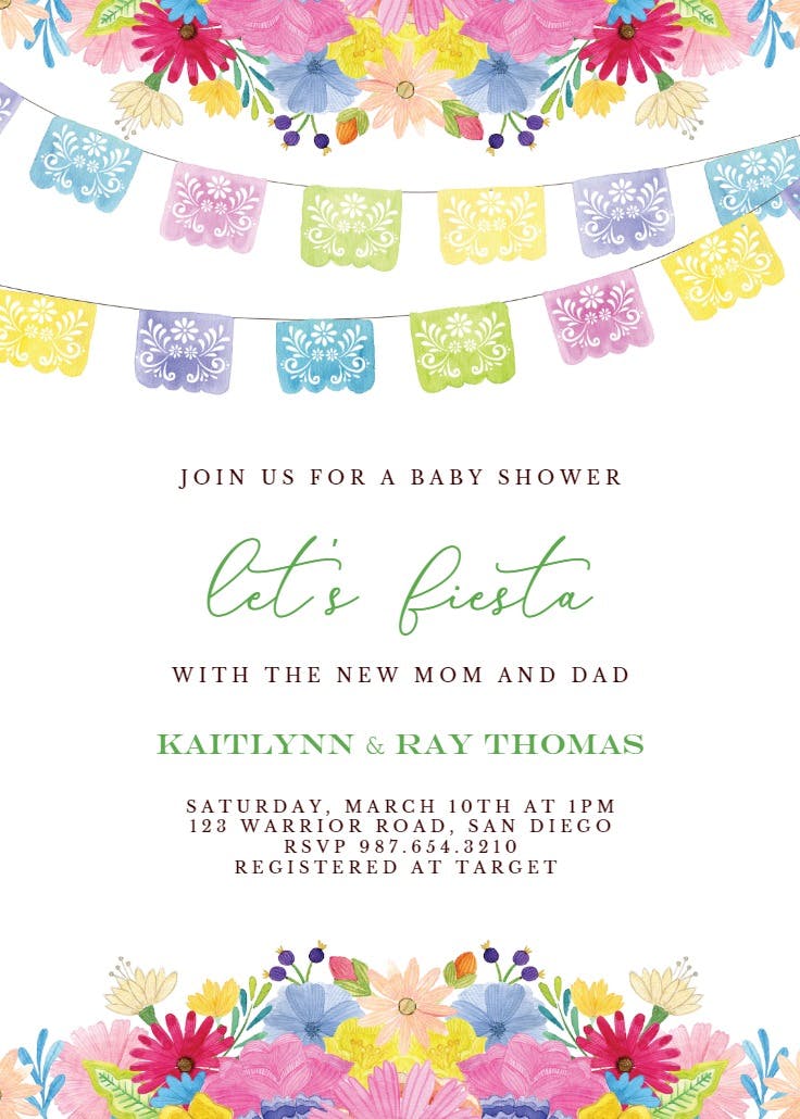 Flags and flowers - baby shower invitation