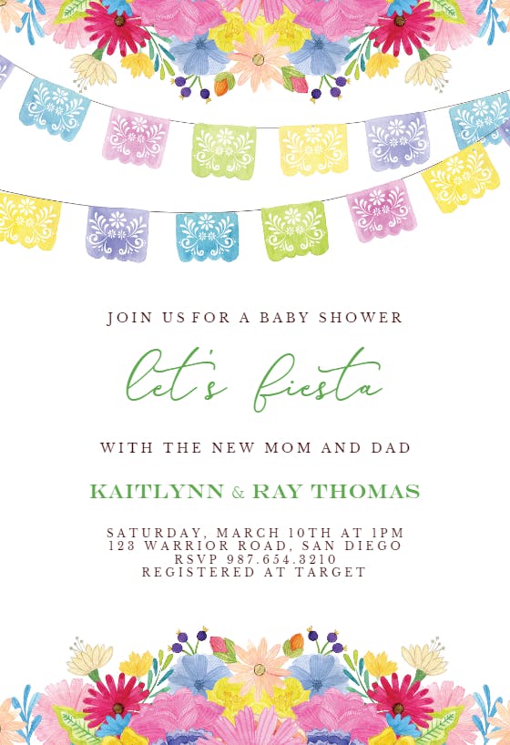 Flags and flowers -  invitación para baby shower de bebé niña gratis